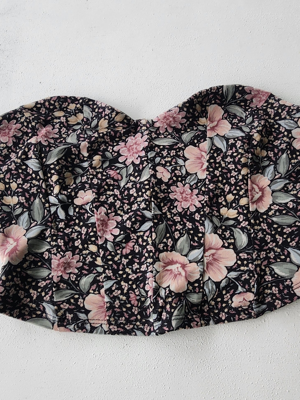 Altar'd State Black Strapless Floral Bustier Top with Pink Blooms - Picture 2 of 9